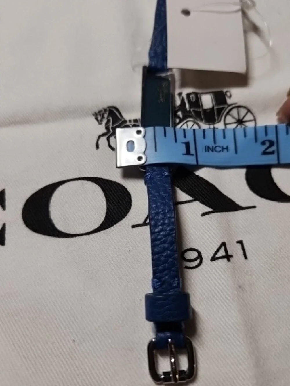 Coach Blue Leather Wristband with Metal Tracker Plate